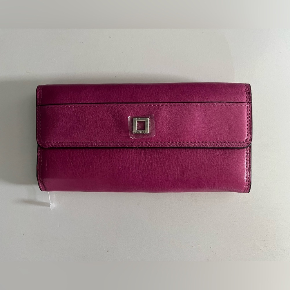 Lodis Artemis Checkbook Clutch Flap Wallet Leather Peony Pink GUC.